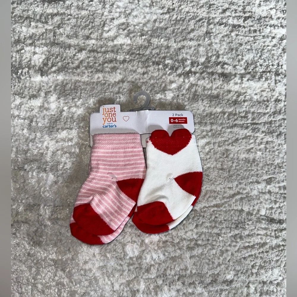 Infant Carter's 2pk Valentine's Day Heart Crew Socks 0-6M